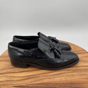 French Shriner Sterling Loafers Mens 9 D Black Leather Slip On Wingtip Tassel